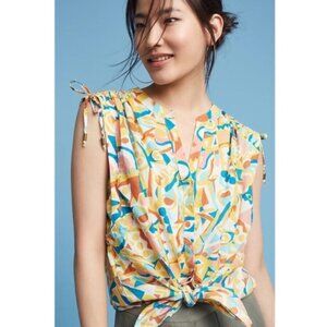 Anthropologie Brooklynite Printed Top L NWT Cap Sleeves Colorful Abstract Print